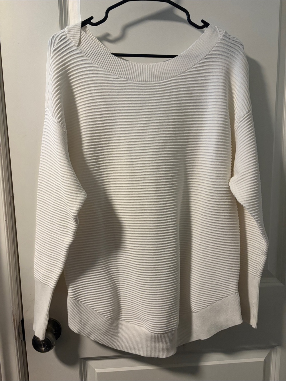 aerie White Ribbed Scoop-Neck Pullover